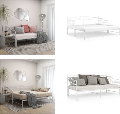 Produktbild von vidaXL Ausziehsofa Bettgestell Weiß Metall 90x200 cm - Schlafsofa-Gestell - Schlafsofas-Gestelle - Schlafsofa-Rahmen - Sofa Mit Ausziehbett