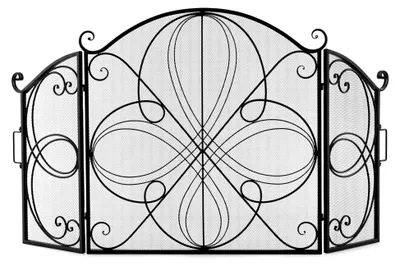 Produktbild von Faltbares Feuerschutzgitter aus Metall, 3-teilig, 151 x 83 cm, Funkenschutz für offenes Feuer, Schwarz