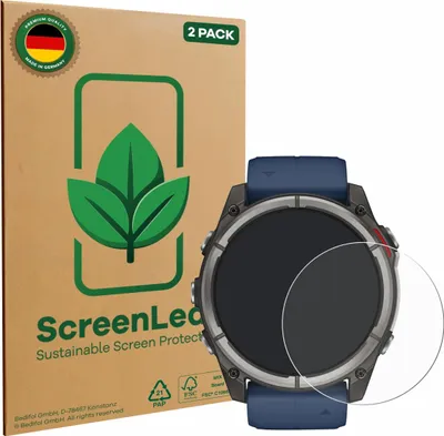 Produktbild von 2x ScreenLeaf Schutzfolie für Garmin quatix 8 (51 mm) nachhaltiger Displayschutz Display Schutz Folie Klar Transparent