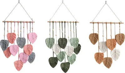 Produktbild von Handgemachter Macramé Wandbehang | Boho Wandtapijt mit Blattfeder | Handgemachte Wohnkultur - Grau