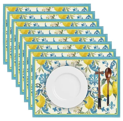Platzsets aus Leinen, 8er-Set, Zitronenmuster, 45x30 cm, beige