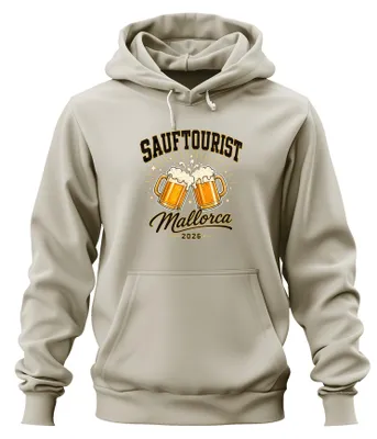 Produktbild von SAUFTOURIST Mallorca 2026 Party Saufen Malle Ballermann Hoodie Kapuzenpullover, Natur, S