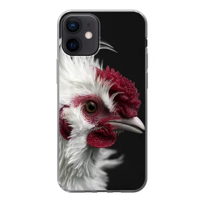 Produktbild von MuchoWow® Handyhülle Schutzhülle Hülle für iPhone 12 Huhn - Vogel - Schwarz Silikon Softcase Handy Hülle - Schutzhülle