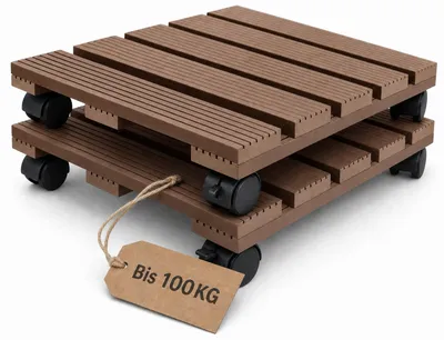 Produktbild von YARDIN 2 Stück WPC Pflanzenroller 30x30 cm Quadratisch Braun Blumentopfroller 360° Lenkrollen Blumentopfuntersetzer Garten Terrasse Balkon Gartenzubehör, KI-generiertes Bild