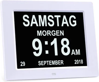 Obrázok produktu pre Digitálny budík 8 palcov, kalendárne denné hodiny, biela, pre seniorov