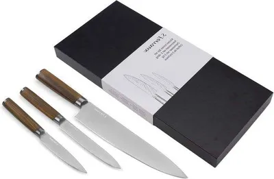 Produktbild von Famanu Kochmesser-Set 20 cm Edelstahl - Fleischmesser - Büromesser - Holzgriff - Aus einem Stück geschmiedet