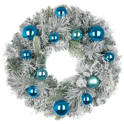 Künstlicher Weihnachtskranz 61 cm, blau-weiß, mit Schnee-Effekt