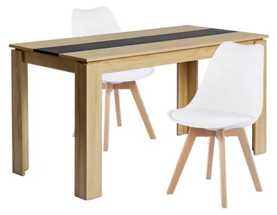 Zdjęcie produktu dla Zestaw obiadowy: stół i 2 krzesła, prostokątny, dąb/czarny, 140 cm, biały