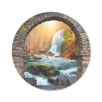 Produktbild von MuchoWow® Mauspad Mousepad Aussicht - Wasserfall - Herbst - Landschaft 50x50 cm - Mousepads - Maus Mat - Pad - Mausunterlage - Vinyl