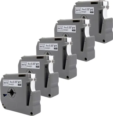 Produktbild von DULA Etikettenband - Kompatibel mit Brother P-Touch M-K221 - 5 Stück - Schwarz auf weiß - 9mm x 8m