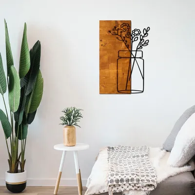 Image de Wallity, Cicek1- SKL1294, Couleur noyer,Noir, Autres décorations pour la maison, 40 x 58 cm, 50% bois (épaisseur : 3 cm) / 50% métal