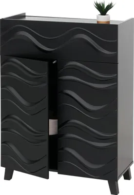 Image de Commode HWC-N86, Armoire Sideboard Buffet, 3D-Wellen-Design Push-to-open Türen 107x76x36cm ~ noir