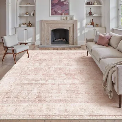 Productafbeelding van Vloerkleed - 200 x 300 cm - Polyester - Vintage oosters - Antislip - Machinewasbaar - Roze