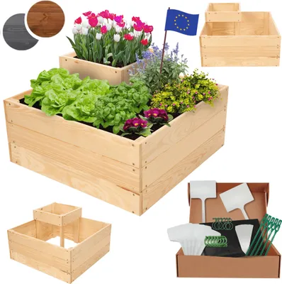 Produktbild von MODO24 Hochbeet Holz, Pflanzkasten, Massivholz, Kiefer, Kräuterbeet, Blumenkasten, Garten, Terrasse, 36x62x62 cm, Natur, ZP08