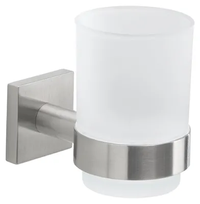 Image de Support mural Gedy pour brosse à dents Fuji, en acier inoxydable brossé et verre satiné