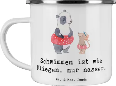 Produktbild von Mr. & Mrs. Panda Teetasse Schwimmen wie Fliegen - Weiß - Geschenk, Teebecher, Wassersport, Freiheit, Motivtasse, Reisebecher, emaillebecher, Sportart, Wasser, Pott, Sport