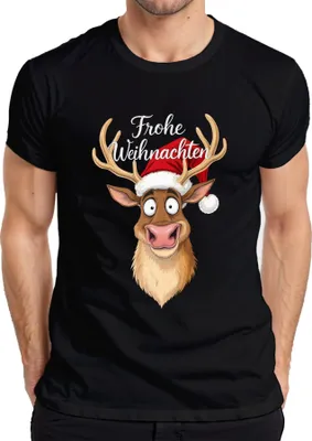 Obrázek produktu pro Merry Christmas Funny Reindeer Christmas Hat Cartoon Humour Pánské tričko, černá, 3XL