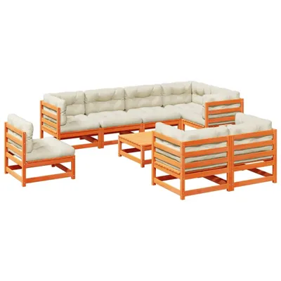 Produktbild von 9-tlg. Garten-Sofagarnitur mit Kissen Wachsbraun Kiefernholz