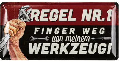 Produktbild von Blechschild retro Werkstatt Schild, Finger weg von meinem Werkzeug, Deko Werkstatt Regeln als Vatertagsgeschenk, Geschenke für Papa 17x34cm