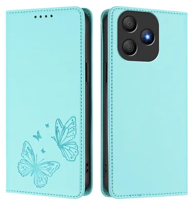 Image de Étui en cuir pour Blackview Wave 9C, motif papillon, étui portefeuille à rabat avec support, vert menthe