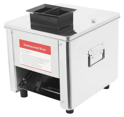 Produktbild von Elektrischer Fleischschneider - Tischgerät 850W - Reinkupfermotor 220V EU-Stecker - 3,5 mm Scheiben 310 U/min - Edelstahlgehäuse - Silber 34x30x30 cm