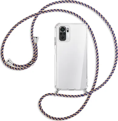 Produktbild von Handykette Backcover-Schutzhülle mit Band (Metall silberfarben) für Xiaomi Redmi Note 10 4G - blau+beige