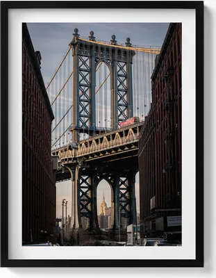 Produktbild von Architektur Brücke und Gebäude– Wandbild mit Rahmen – Gerahmtes Bild  – Wanddekoration – 60x80 cm –  Schwarz Rahmen