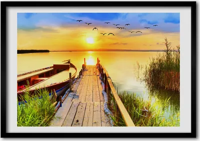 Produktbild von Bild - Bilder - Bilderrahmen - 70 cm x 50 cm - MDF-Rahmen, Wandkunst Boot und Pier