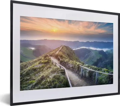 Produktbild von MuchoWow® Gerahmtes Poster Berge - Sonne - Natur 40x30 cm - Poster mit Schwarzem Bilderrahmen Wandposter Rahmen Foto Bilder - Bilderrahmen - Poster im Rahmen