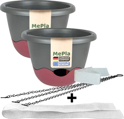 Produktbild von MePla - 2 Stück Ampel Mareta ø30 Anthrazit/Weinrot + 1 x Ersatzbewässerungsband