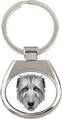 Zdjęcie produktu dla Iriski Wolfhound, irlandzki owczarek - geometryczny breloczek z zdjęciem i napisem "Art-Dog"