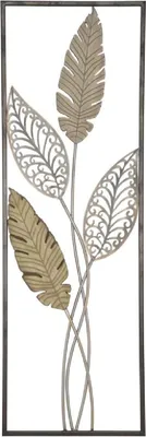 Image de Décoration murale "Feuilles" de Mauro Ferretti, en or et argent, dimensions : 30,5 x 1,9 x 91 cm