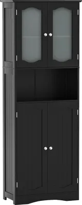 Produktbild von GOPLUS Badezimmerschrank 164 cm hoch, freistehender Hochschrank mit 4 Türen & Ablage, Badschrank mit verstellbaren Einlegeböden, Schwarz