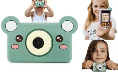 Zdjęcie produktu dla Cyfrowy aparat dla dziecka 24MP Video 1080p LCD 2" + Karta 32GB / Kiimento / Model C / Bear / Zielony