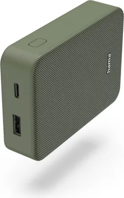 A green power bank is shown against a white background.