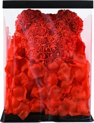 Image de OURS ROSE 40cm coeur rouge + EMBALLAGE ET FLEURS