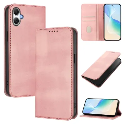 Produktbild von Handyhülle für Samsung Galaxy A06, Vintage Leder RFID Schutz Kartenfach Standfunktion Magnetische Klapphülle Pink