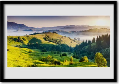 Produktbild von Bild 100x70 MDF-Rahmen Wandkunst Feld Nebel Mountain Nature