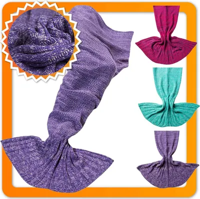 Produktbild von Feluna Meerjungfrau Kuscheldecke in Violett – Große Flossen-Decke 180x85 cm aus 100% Polyacryl – Gemütliche Strickdecke Wohndecke für Zuhause