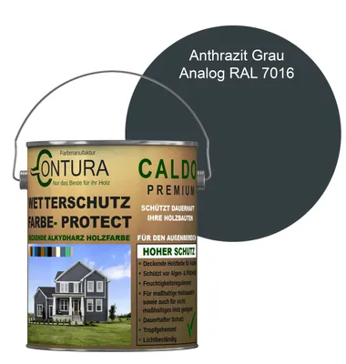 Produktbild von Contura 2,5Liter Wetterschutzfarbe Holz Dauerschutzfarbe Deckend Buntlack Holzfarbe Holzlasur Seidenmatt - Anthrazitgrau - RAL 7016 Analog