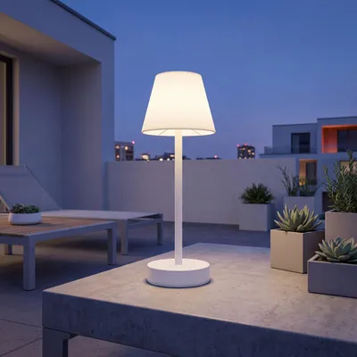 Produktbild von LED Tischleuchte Akku Außenlampe Touch Dimmer 32 cm hoch IP44 Weiß 4000 K 160 lm kabellos tragbar außen Tischlampe Balkon Terrasse
