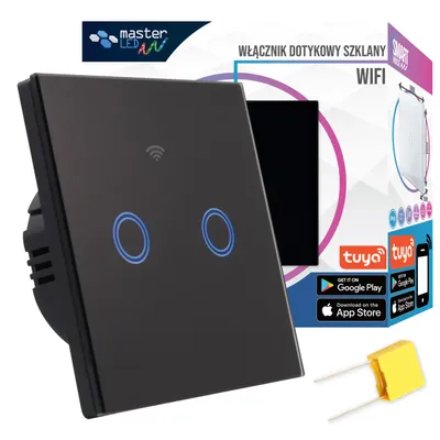 Obrázek produktu pro Stmívač MasterLED WLAN, dotykový, skleněný, 2-kanálový, kompatibilní s Tuya, pro montáž do omítky, černý