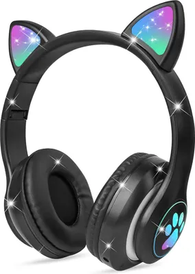 Produktbild von AXFEE Kinder Bluetooth Kopfhörer mit LED Katzenohren, Faltbar, Stereo Sound, Mikrofon, Kabel & Wireless, SD-Karten-Support