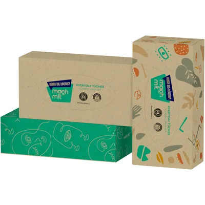 Produktbild von mach m!t PURE Everyday Tücher in der Box - 4-lagig 100 Blatt – Klopapier ohne Bleichmitteln - extrem weich - Germany - recycelbar