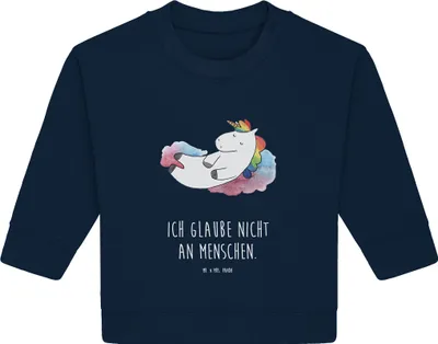 Produktbild von Mr. & Mrs. Panda Organic Baby Pullover Einhorn Wolke 7 6. - 12. Monat - French Navy - Geschenk, Unicorn, Bullover, Menschen, Einhörner, Lustig