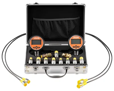 Image de Kit de raccords de test de pression hydraulique numérique VEVOR, manomètre de pression 10000 PSI avec 2 appareils de mesure, 9 raccords de test, 2 raccords rapides et 2 tuyaux pour excavatrices et engins de chantier
