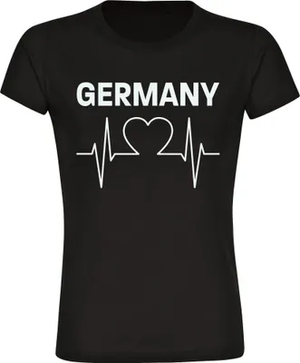 Produktbild von multifanshop Damen T-Shirt - Germany - Herzschlag, schwarz, Größe M