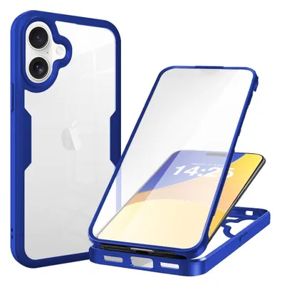 Produktbild von 360 Grad Rundum Schutz Handyhülle für Apple iPhone 16 Full Cover Vollschutz Case Farbe: Blau
