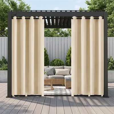 Produktbild von Außen Vorhang Wasserdicht Gardine Blickdicht Sonnenschutz Ösenvorhang für Terrasse Balkon Garten Hof Pergola, 132x274cm, Beige