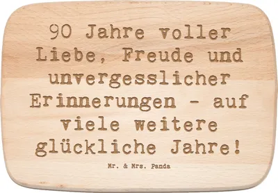 Produktbild von Mr. & Mrs. Panda Schneidebrett Spruch 90. Geburtstag Liebe Freude - Transparent - Geschenk, vesperbrett, Holzbrettchen, Alter, Happy Birthday, Frühstücksbrett, Holzbrett